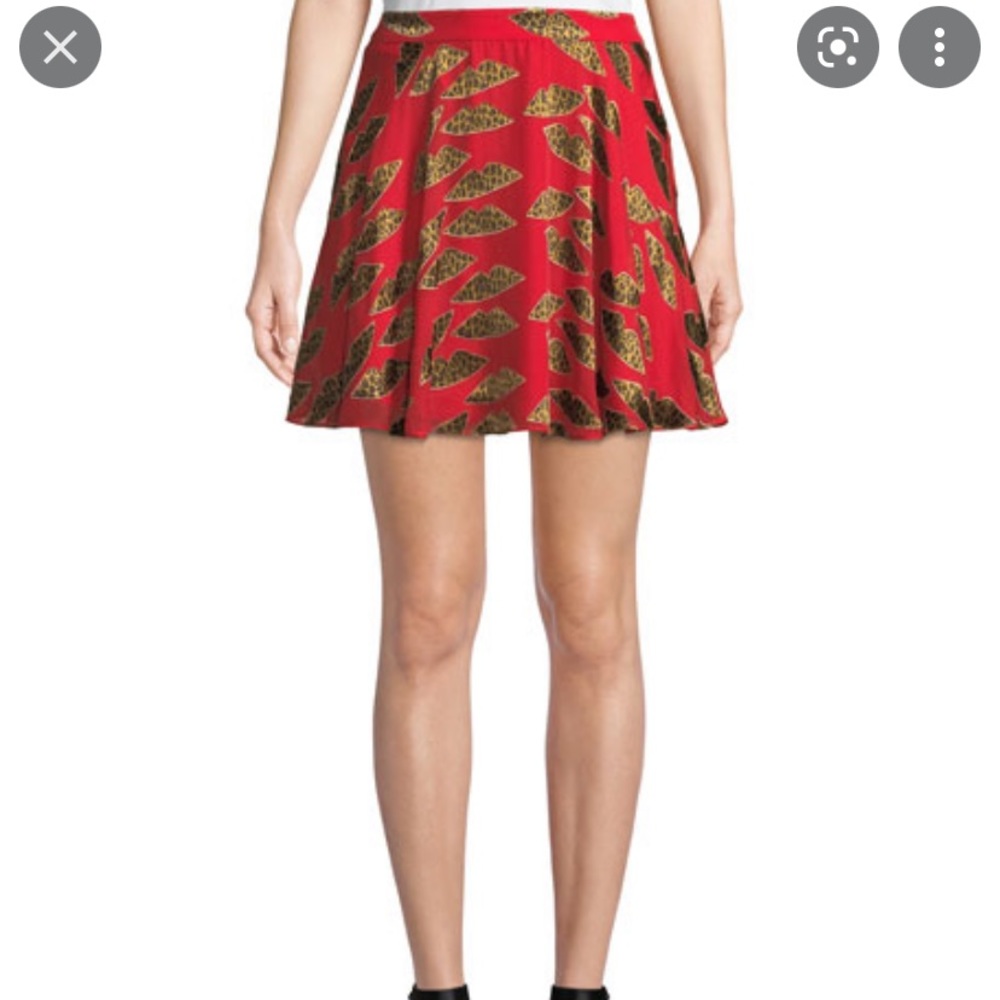 Alice and Olivia X Donald Robertson Blaise Cheetah Lips Trapeze Mini Skirt